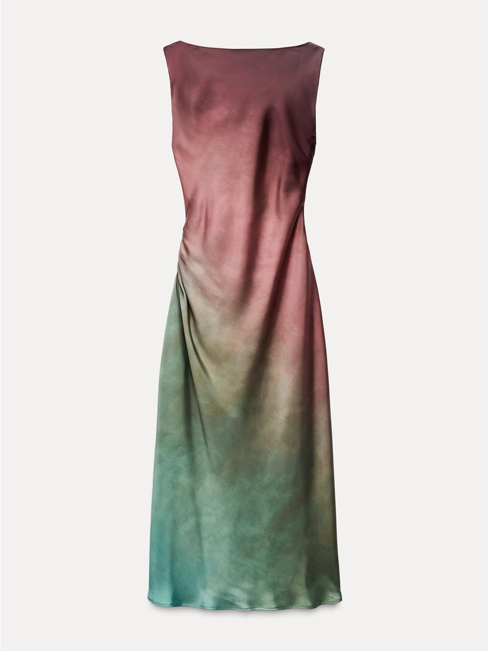 Zara Ombré Satin Ruched Midi Dress | NWT | Large - Picture 2 of 11
